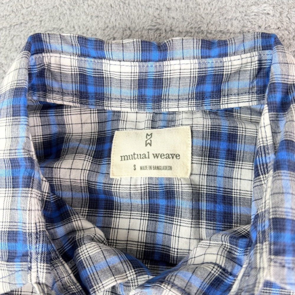 Mutual Weave Blue White Plaid Button Down Shirt Men's Small Cotton NWT - Picture 4 of 8